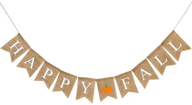 Main image of Happy Fall Pumpkin Burlap Banner Harvest Home Decor Bunting Flag Pre-Assembled Autumn Hanging Garland Party Thanksgiving Day Decoration (White)