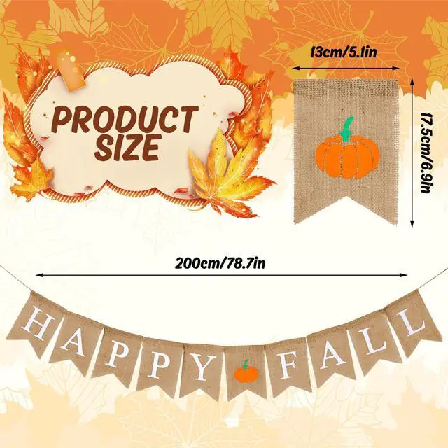 Alt view image 2 of 7 - Happy Fall Pumpkin Burlap Banner Harvest Home Decor Bunting Flag Pre-Assembled Autumn Hanging Garland Party Thanksgiving Day Decoration (White)