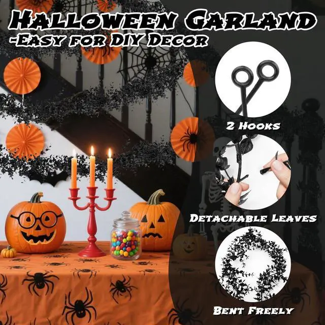 Alt view image 3 of 7 - Black Halloween Garland for Mantle - 2PCS Eucalyptus Vines 5.9FT | Artificial Black Eucalyptus Garland, Halloween Mantle Party Decor, Faux Hanging Vines for Fireplace, Wall, Indoor Outdoor