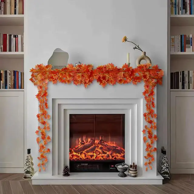 Alt view image 2 of 7 - Fall Leaf Garland for Room Decor(12 Pack),Artificial Maple Leaves,Autumn Hanging Vines Red Ivy Plant for Bedroom Wall Decor Thanksgiving Halloween Christmas WeddingParty Garden Fireplace