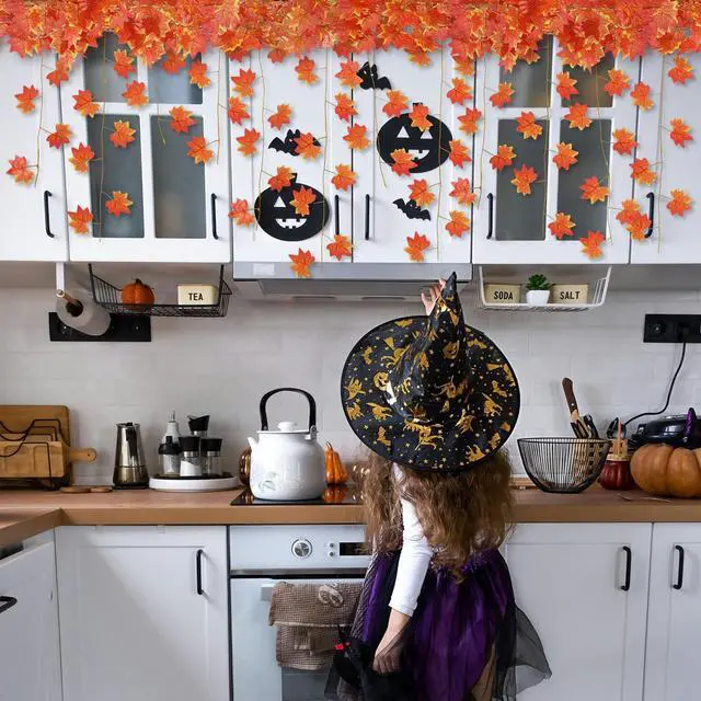 Alt view image 3 of 7 - Fall Leaf Garland for Room Decor(12 Pack),Artificial Maple Leaves,Autumn Hanging Vines Red Ivy Plant for Bedroom Wall Decor Thanksgiving Halloween Christmas WeddingParty Garden Fireplace