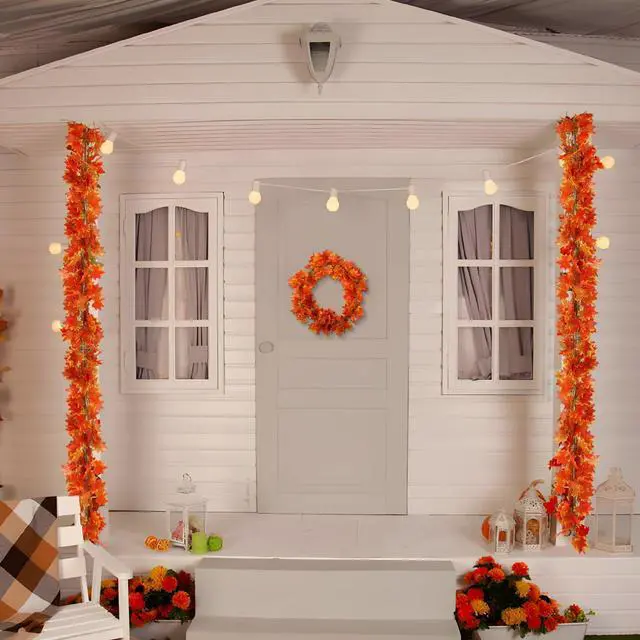 Alt view image 6 of 7 - Fall Leaf Garland for Room Decor(12 Pack),Artificial Maple Leaves,Autumn Hanging Vines Red Ivy Plant for Bedroom Wall Decor Thanksgiving Halloween Christmas WeddingParty Garden Fireplace