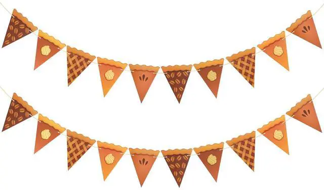 Main image of Thanksgiving Pumpkin Pie Banner 2PCS Pre-Strung Pie Party Banner,Pumpkin Decor, Thanksgiving Party Banner for Party Supplies, Fireplace, Wall, Table, Classroom, Mantel Decor