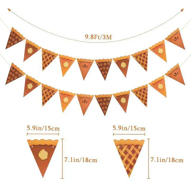 Alt view image 2 of 7 - Thanksgiving Pumpkin Pie Banner 2PCS Pre-Strung Pie Party Banner,Pumpkin Decor, Thanksgiving Party Banner for Party Supplies, Fireplace, Wall, Table, Classroom, Mantel Decor