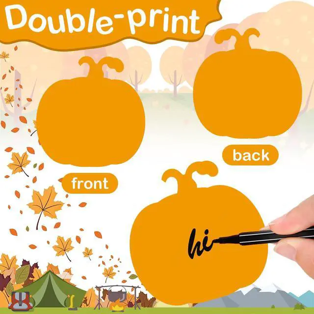 Alt view image 3 of 7 - 100 Pcs Paper Pumpkin Cutouts for Bulletin Board, Fall Classroom Decor | Thanksgiving Pumpkin Die Cuts for Decorating Crafting, Fall Bulletin Board Decor, with Glue Points, for Chalkboard Wall Decor