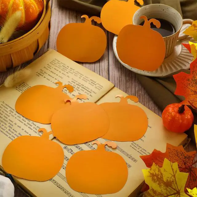 Alt view image 7 of 7 - 100 Pcs Paper Pumpkin Cutouts for Bulletin Board, Fall Classroom Decor | Thanksgiving Pumpkin Die Cuts for Decorating Crafting, Fall Bulletin Board Decor, with Glue Points, for Chalkboard Wall Decor