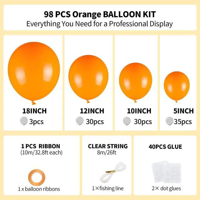 Alt view image 2 of 6 - 98pcs Orange Balloon Garland Arch Kit, 18/12/10/5 Inch Balloons | Assorted Fall Orange Fall Balloons for Graduation 2026, Safari Birthday, Boho Wedding, Halloween Party Decoration