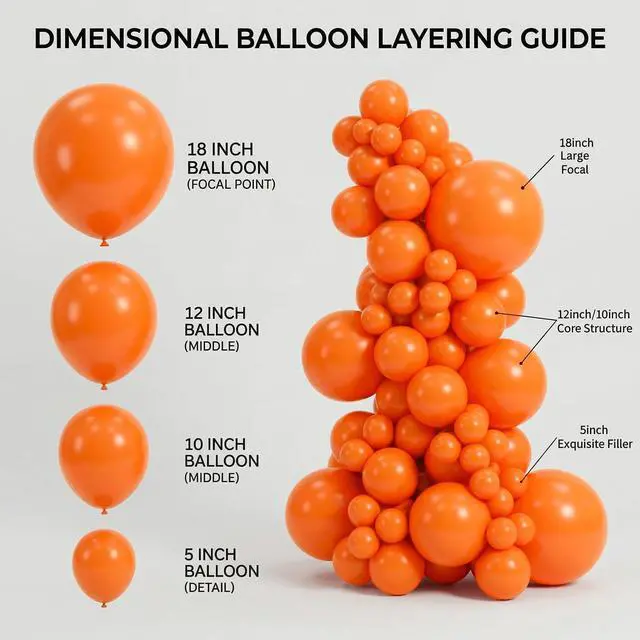 Alt view image 3 of 6 - 98pcs Orange Balloon Garland Arch Kit, 18/12/10/5 Inch Balloons | Assorted Fall Orange Fall Balloons for Graduation 2026, Safari Birthday, Boho Wedding, Halloween Party Decoration