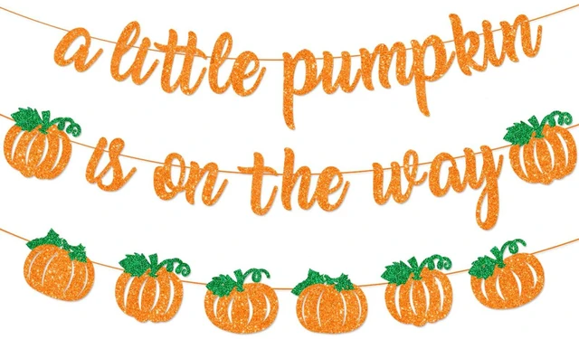 Main image of A Little Pumpkin is On The Way Banner with Pumpkin Garland, Fall Harvest Themed Baby Shower Gender Reveal Decorations, Autumn Garland Photo Prop for Indoor Outdoor Welcome Baby Party Supplies