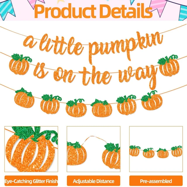 Alt view image 3 of 7 - A Little Pumpkin is On The Way Banner with Pumpkin Garland, Fall Harvest Themed Baby Shower Gender Reveal Decorations, Autumn Garland Photo Prop for Indoor Outdoor Welcome Baby Party Supplies