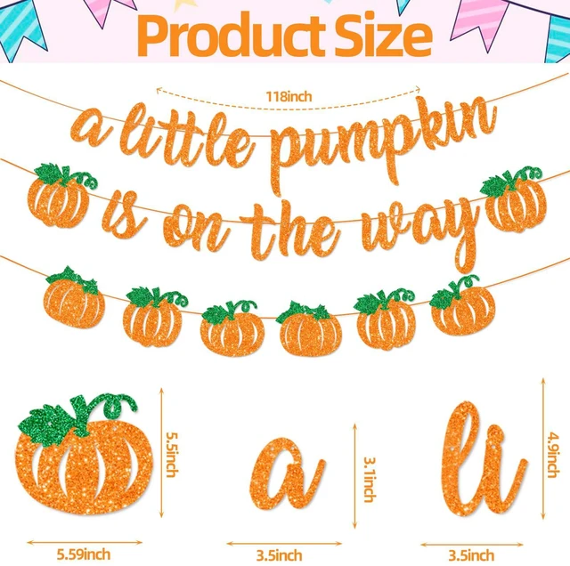 Alt view image 2 of 7 - A Little Pumpkin is On The Way Banner with Pumpkin Garland, Fall Harvest Themed Baby Shower Gender Reveal Decorations, Autumn Garland Photo Prop for Indoor Outdoor Welcome Baby Party Supplies