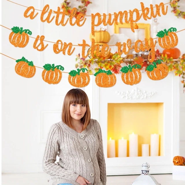 Alt view image 4 of 7 - A Little Pumpkin is On The Way Banner with Pumpkin Garland, Fall Harvest Themed Baby Shower Gender Reveal Decorations, Autumn Garland Photo Prop for Indoor Outdoor Welcome Baby Party Supplies