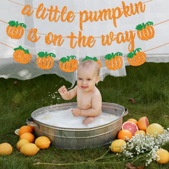 Alt view image 5 of 7 - A Little Pumpkin is On The Way Banner with Pumpkin Garland, Fall Harvest Themed Baby Shower Gender Reveal Decorations, Autumn Garland Photo Prop for Indoor Outdoor Welcome Baby Party Supplies