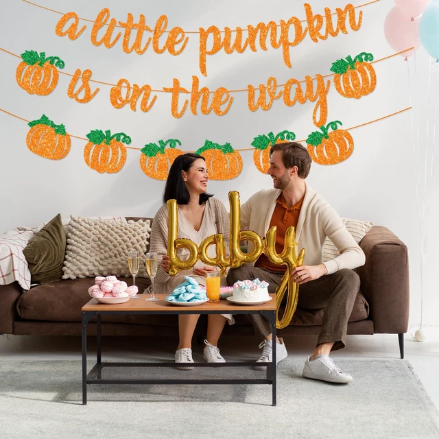 Alt view image 6 of 7 - A Little Pumpkin is On The Way Banner with Pumpkin Garland, Fall Harvest Themed Baby Shower Gender Reveal Decorations, Autumn Garland Photo Prop for Indoor Outdoor Welcome Baby Party Supplies