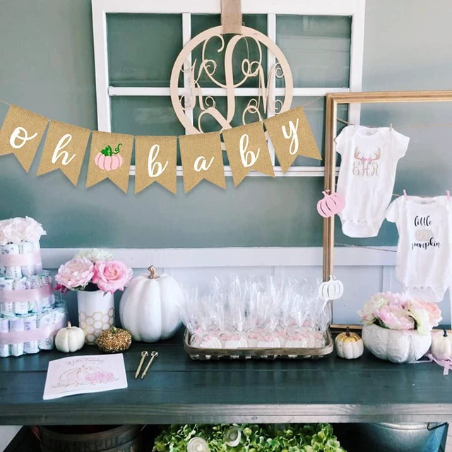 Alt view image 4 of 5 - Pink Pumpkin Baby Banner Burlap Fall Garland Autumn Themed Baby Shower Decoration Halloween Girl Gender Reveal Supplies
