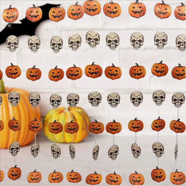 Alt view image 2 of 7 - Halloween Pumpkin And Skull Garland | 10 Strings Spooky Streamers, Each Measuring 8 Feet in Length | Fun and Scary Hanging Strands | Fright Night Party Decor | Halloween Party Decorations |By Bashout