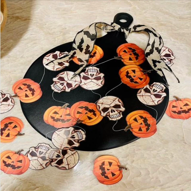 Alt view image 3 of 7 - Halloween Pumpkin And Skull Garland | 10 Strings Spooky Streamers, Each Measuring 8 Feet in Length | Fun and Scary Hanging Strands | Fright Night Party Decor | Halloween Party Decorations |By Bashout