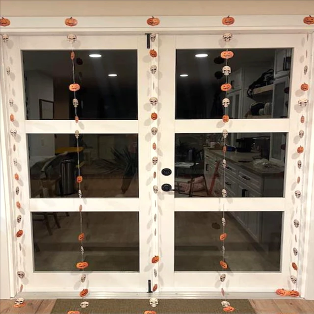 Alt view image 7 of 7 - Halloween Pumpkin And Skull Garland | 10 Strings Spooky Streamers, Each Measuring 8 Feet in Length | Fun and Scary Hanging Strands | Fright Night Party Decor | Halloween Party Decorations |By Bashout
