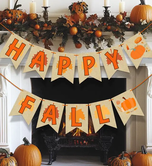 Alt view image 2 of 5 - Fall Decorations for Home,Happy Fall Banner,Thanksgiving Party Decoration | Fall Banner,Autumn Harvest Home Decor,Fall Decorations for Mantle Fireplace