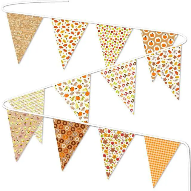 Main image of Hello Fall Party Decorations Fabric Triangle Pennant Banner for Fall Decor Autumn Wedding Birthday Party Thanksgiving Day Pumpkin Maple Leaf Donuts Banner for Baby Shower Outdoor Decorations