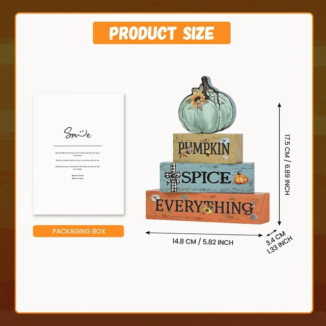 Alt view image 2 of 7 - Fall Wooden Decor Signs Teal Pumpkin Plaque PUMPKIN SPICE EVERYTHING Tiered Tray Tabletop Signs for Autumn Harvest Thanksgiving Home Decor