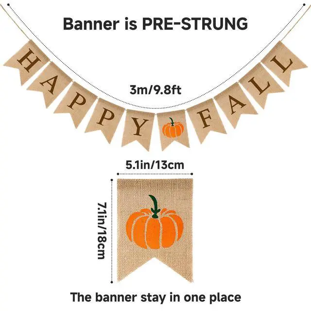 Alt view image 2 of 7 - Happy Fall Burlap Banner Garland Pre-Strung Fall Pumpkin Banner Sign | Fall Garland Autumn Banner for Mantel Fireplace Home Fall Thanksgiving Party Decorations Indoor Outdoor