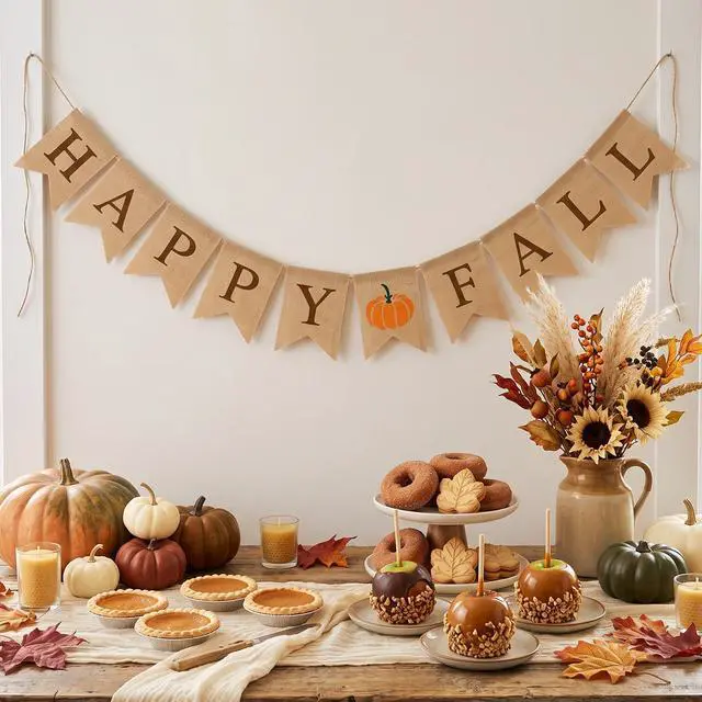 Alt view image 4 of 7 - Happy Fall Burlap Banner Garland Pre-Strung Fall Pumpkin Banner Sign | Fall Garland Autumn Banner for Mantel Fireplace Home Fall Thanksgiving Party Decorations Indoor Outdoor