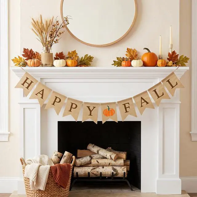 Alt view image 5 of 7 - Happy Fall Burlap Banner Garland Pre-Strung Fall Pumpkin Banner Sign | Fall Garland Autumn Banner for Mantel Fireplace Home Fall Thanksgiving Party Decorations Indoor Outdoor