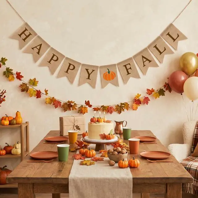 Alt view image 7 of 7 - Happy Fall Burlap Banner Garland Pre-Strung Fall Pumpkin Banner Sign | Fall Garland Autumn Banner for Mantel Fireplace Home Fall Thanksgiving Party Decorations Indoor Outdoor