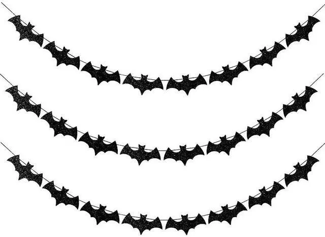 Main image of Black Glittery Bat Garland Halloween Garland Decoration for Haunted Home, Pack of 3 by Baryuefull