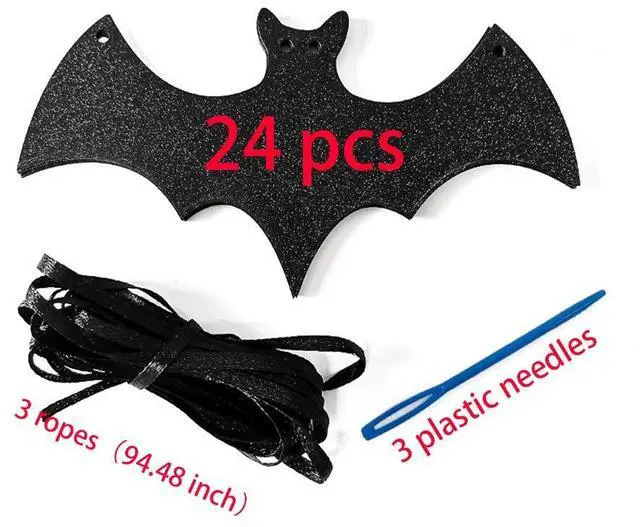 Alt view image 3 of 5 - Black Glittery Bat Garland Halloween Garland Decoration for Haunted Home, Pack of 3 by Baryuefull