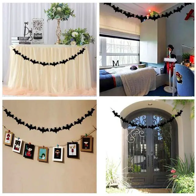 Alt view image 4 of 5 - Black Glittery Bat Garland Halloween Garland Decoration for Haunted Home, Pack of 3 by Baryuefull