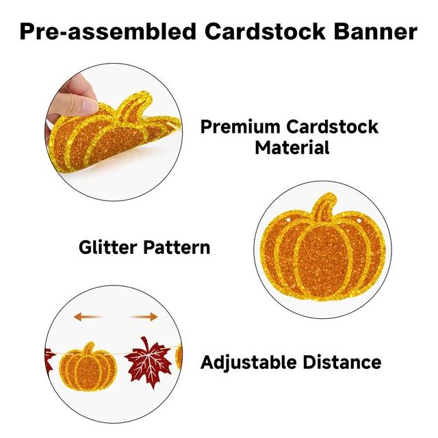 Alt view image 3 of 7 - Thanksgiving Pumpkin Banner 2PCS Pre-Strung Fall Garland, Pumpkin and Maple Leaf Banner, Fall Decor for Thanksgiving Party Supplies, Fireplace, Wall, Table, Classroom, Mantel Decor