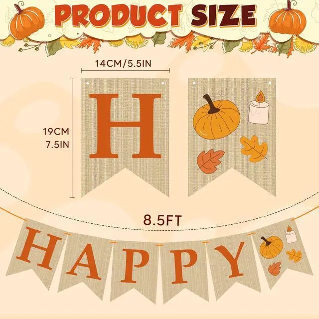 Alt view image 2 of 7 - Fall Decorations for Home - Happy Autumn Pumpkin Banner for Indoor Outdoor | Maple Leaves Garland Backdrop for Outside - Hanging Party Favors Supplies for Birthday | Fall Decor
