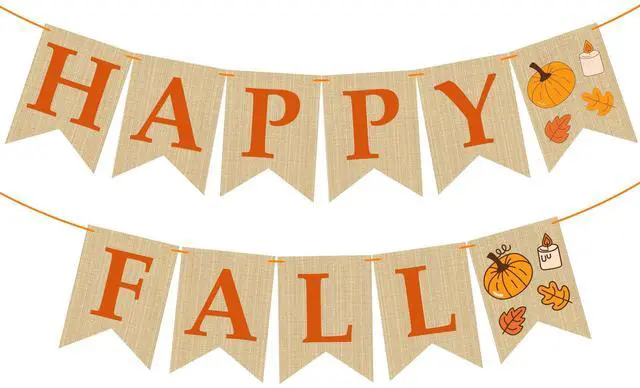 Main image of Fall Decorations for Home - Happy Autumn Pumpkin Banner for Indoor Outdoor | Maple Leaves Garland Backdrop for Outside - Hanging Party Favors Supplies for Birthday | Fall Decor