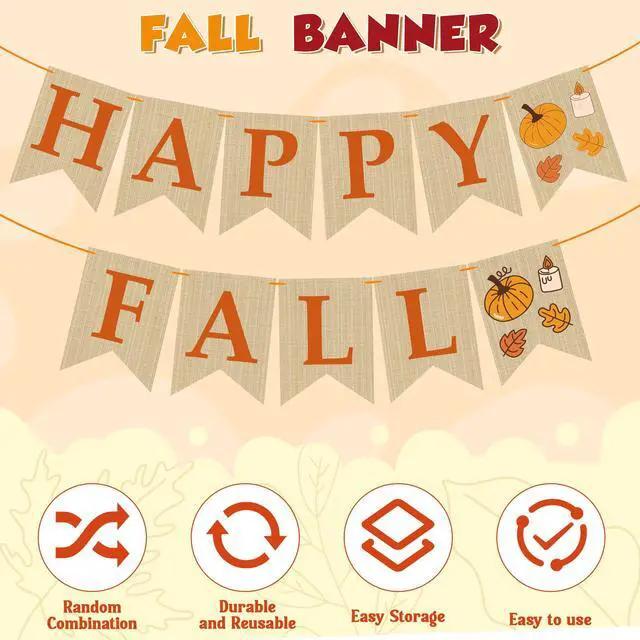 Alt view image 3 of 7 - Fall Decorations for Home - Happy Autumn Pumpkin Banner for Indoor Outdoor | Maple Leaves Garland Backdrop for Outside - Hanging Party Favors Supplies for Birthday | Fall Decor