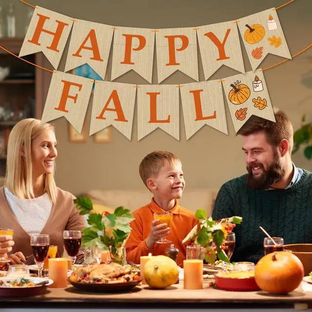 Alt view image 4 of 7 - Fall Decorations for Home - Happy Autumn Pumpkin Banner for Indoor Outdoor | Maple Leaves Garland Backdrop for Outside - Hanging Party Favors Supplies for Birthday | Fall Decor