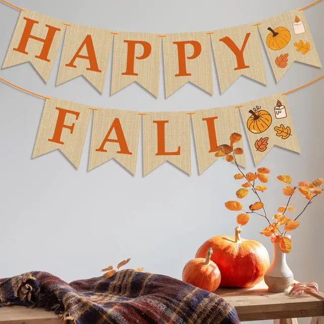 Alt view image 5 of 7 - Fall Decorations for Home - Happy Autumn Pumpkin Banner for Indoor Outdoor | Maple Leaves Garland Backdrop for Outside - Hanging Party Favors Supplies for Birthday | Fall Decor