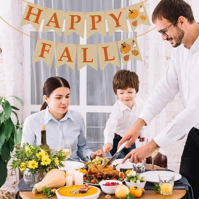 Alt view image 6 of 7 - Fall Decorations for Home - Happy Autumn Pumpkin Banner for Indoor Outdoor | Maple Leaves Garland Backdrop for Outside - Hanging Party Favors Supplies for Birthday | Fall Decor