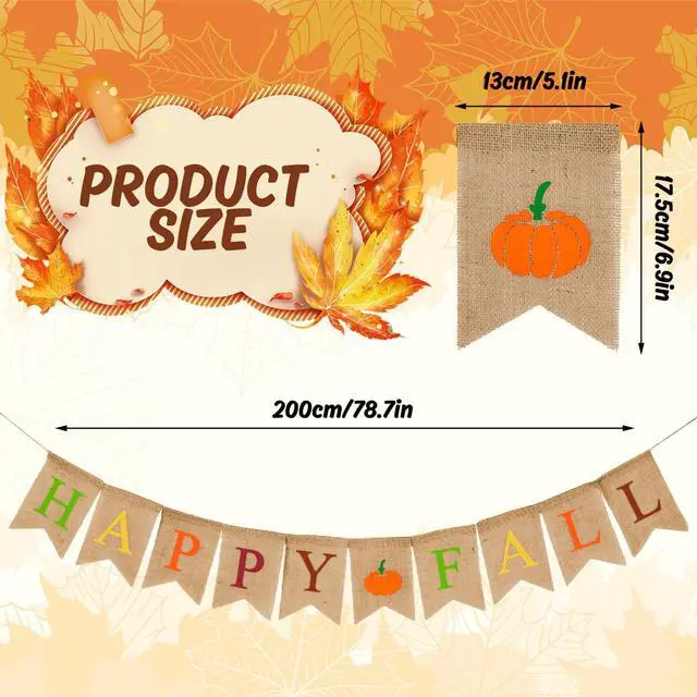 Alt view image 2 of 7 - Happy Fall Pumpkin Burlap Banner Flag Hanging Bunting Garland for Autumn Thanksgiving Party Home Backdrop Decoration (Colorful)