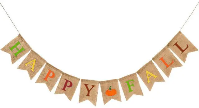 Main image of Happy Fall Pumpkin Burlap Banner Flag Hanging Bunting Garland for Autumn Thanksgiving Party Home Backdrop Decoration (Colorful)