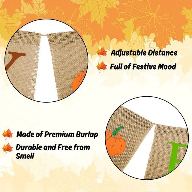Alt view image 3 of 7 - Happy Fall Pumpkin Burlap Banner Flag Hanging Bunting Garland for Autumn Thanksgiving Party Home Backdrop Decoration (Colorful)