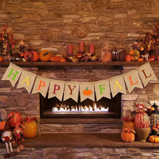 Alt view image 4 of 7 - Happy Fall Pumpkin Burlap Banner Flag Hanging Bunting Garland for Autumn Thanksgiving Party Home Backdrop Decoration (Colorful)