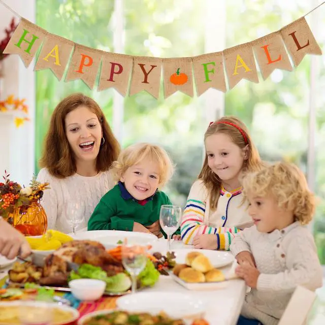 Alt view image 6 of 7 - Happy Fall Pumpkin Burlap Banner Flag Hanging Bunting Garland for Autumn Thanksgiving Party Home Backdrop Decoration (Colorful)