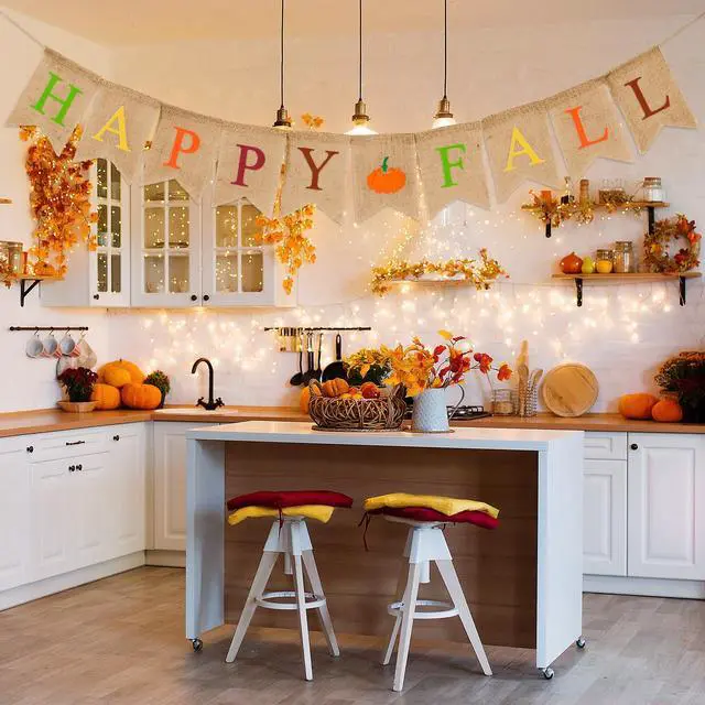 Alt view image 7 of 7 - Happy Fall Pumpkin Burlap Banner Flag Hanging Bunting Garland for Autumn Thanksgiving Party Home Backdrop Decoration (Colorful)