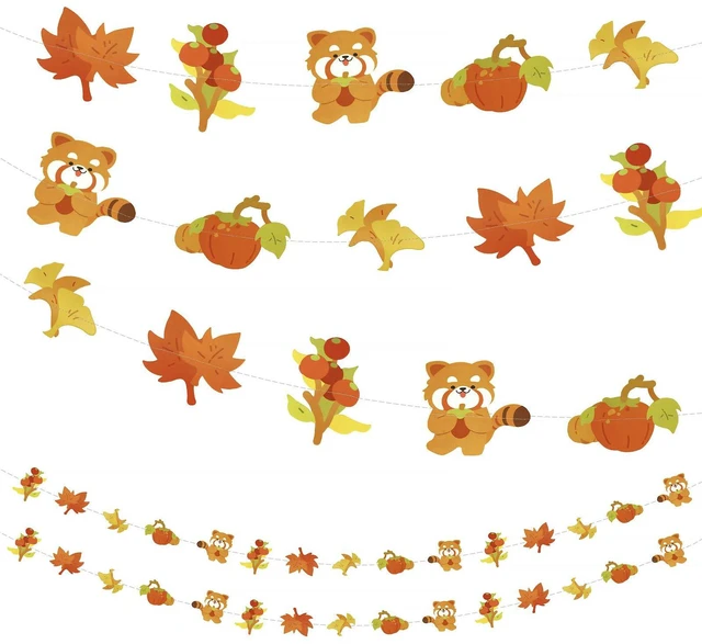 Main image of 2Pcs Fall Pumpkin Banners Maple Leaf Hanging Decorations Garland | Reusable Autumn Theme Party Supplies, Cute Raccoon Banner for Harvest Celebration Thanksgiving Seasonal Home Decor