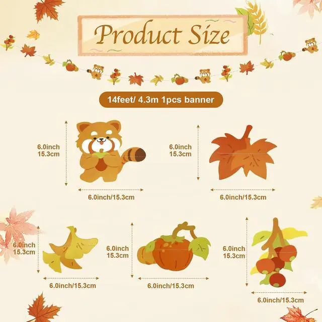 Alt view image 2 of 7 - 2Pcs Fall Pumpkin Banners Maple Leaf Hanging Decorations Garland | Reusable Autumn Theme Party Supplies, Cute Raccoon Banner for Harvest Celebration Thanksgiving Seasonal Home Decor