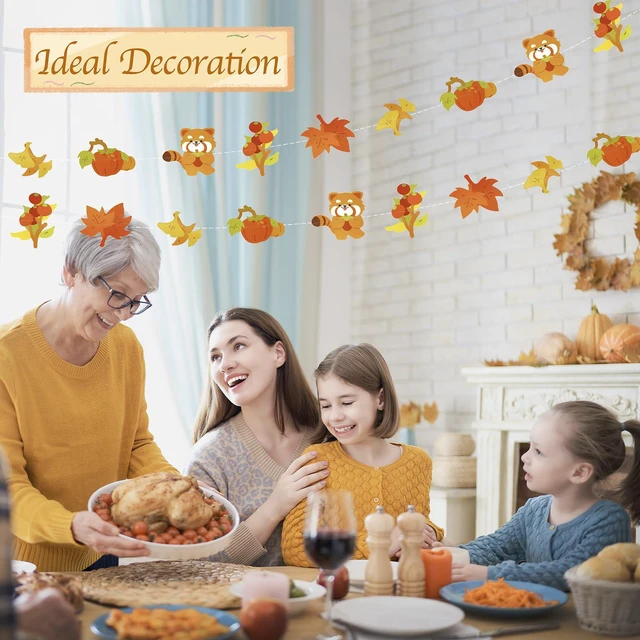 Alt view image 4 of 7 - 2Pcs Fall Pumpkin Banners Maple Leaf Hanging Decorations Garland | Reusable Autumn Theme Party Supplies, Cute Raccoon Banner for Harvest Celebration Thanksgiving Seasonal Home Decor