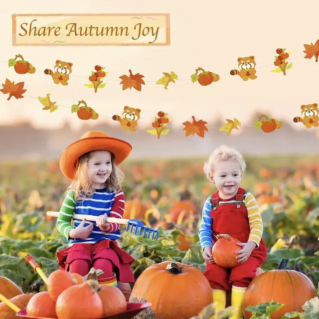 Alt view image 5 of 7 - 2Pcs Fall Pumpkin Banners Maple Leaf Hanging Decorations Garland | Reusable Autumn Theme Party Supplies, Cute Raccoon Banner for Harvest Celebration Thanksgiving Seasonal Home Decor