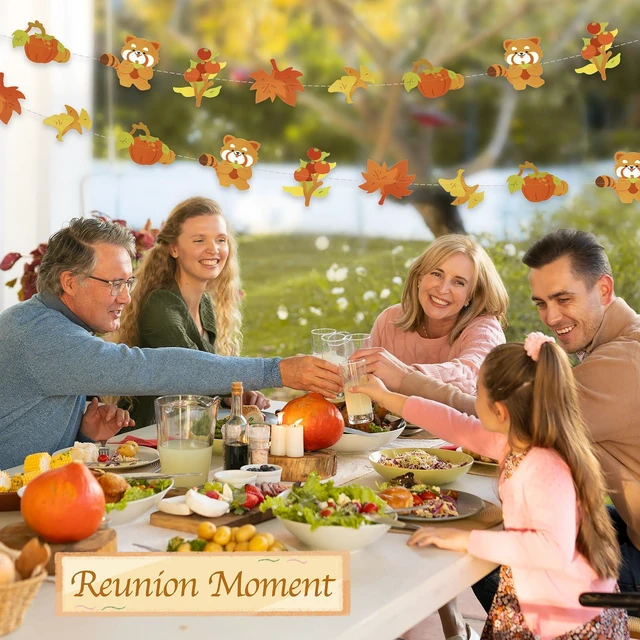 Alt view image 6 of 7 - 2Pcs Fall Pumpkin Banners Maple Leaf Hanging Decorations Garland | Reusable Autumn Theme Party Supplies, Cute Raccoon Banner for Harvest Celebration Thanksgiving Seasonal Home Decor